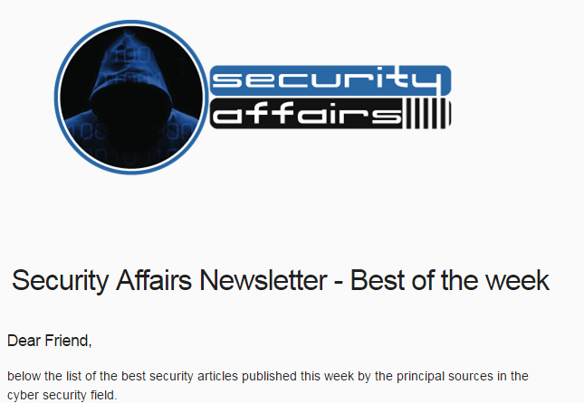 Security Affairs newsletter Round 411 by Pierluigi Paganini