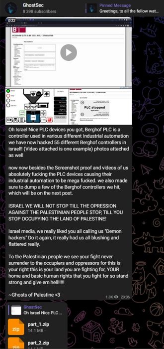Pro-Palestinian group GhostSec hacked Berghof PLCs in Israel