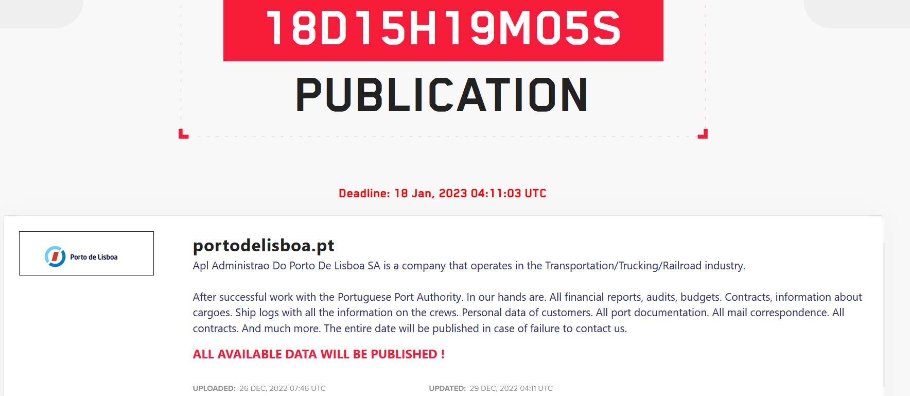 Lockbit ransomware gang claims to have hacked the Port of Lisbon