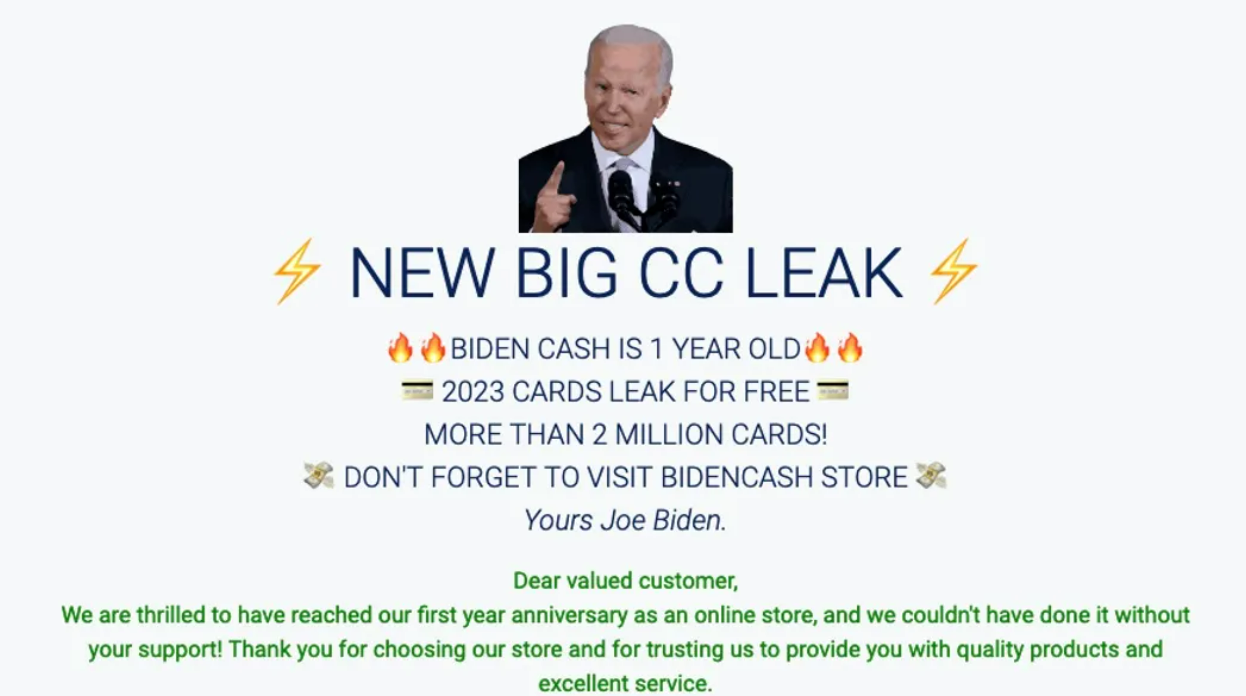 BidenCash leaks 2.1M stolen credit/debit cards