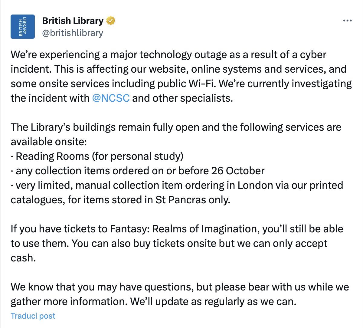 British Library suffers major outage due to cyberattack