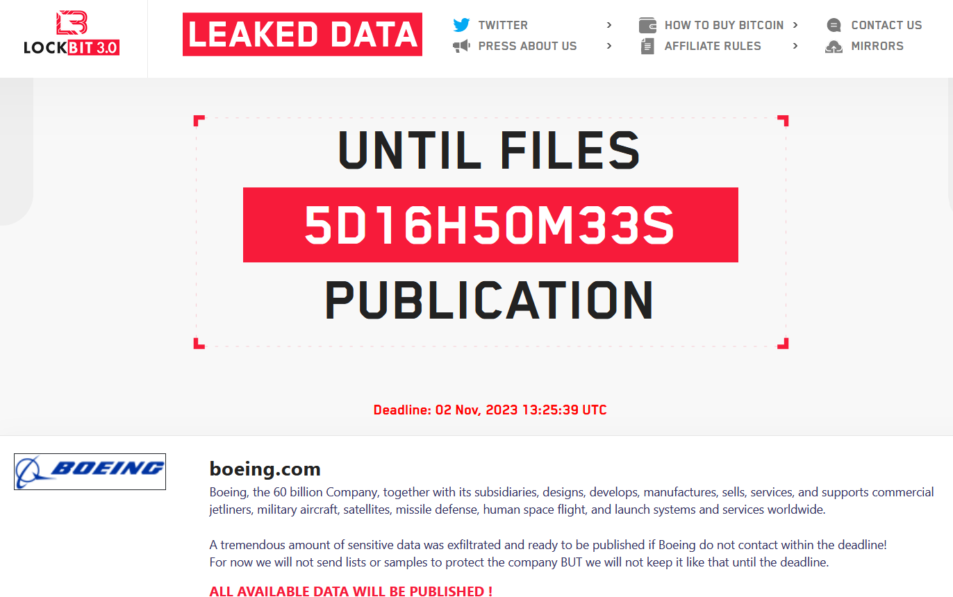 Lockbit ransomware gang claims to have stolen data from Boeing