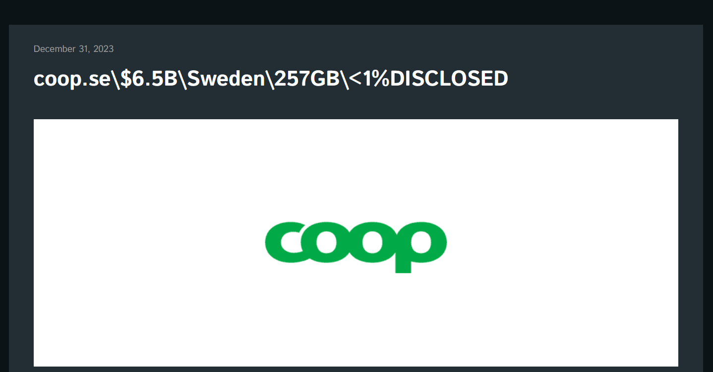 Cactus RANSOMWARE gang hit the Swedish retail and grocery provider Coop