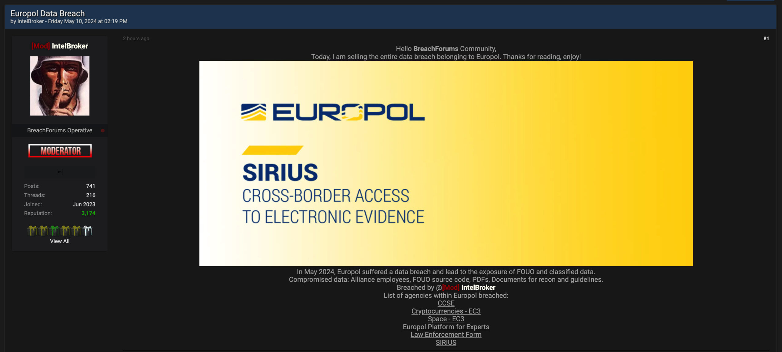 Notorius threat actor IntelBroker claims the hack of the Europol
