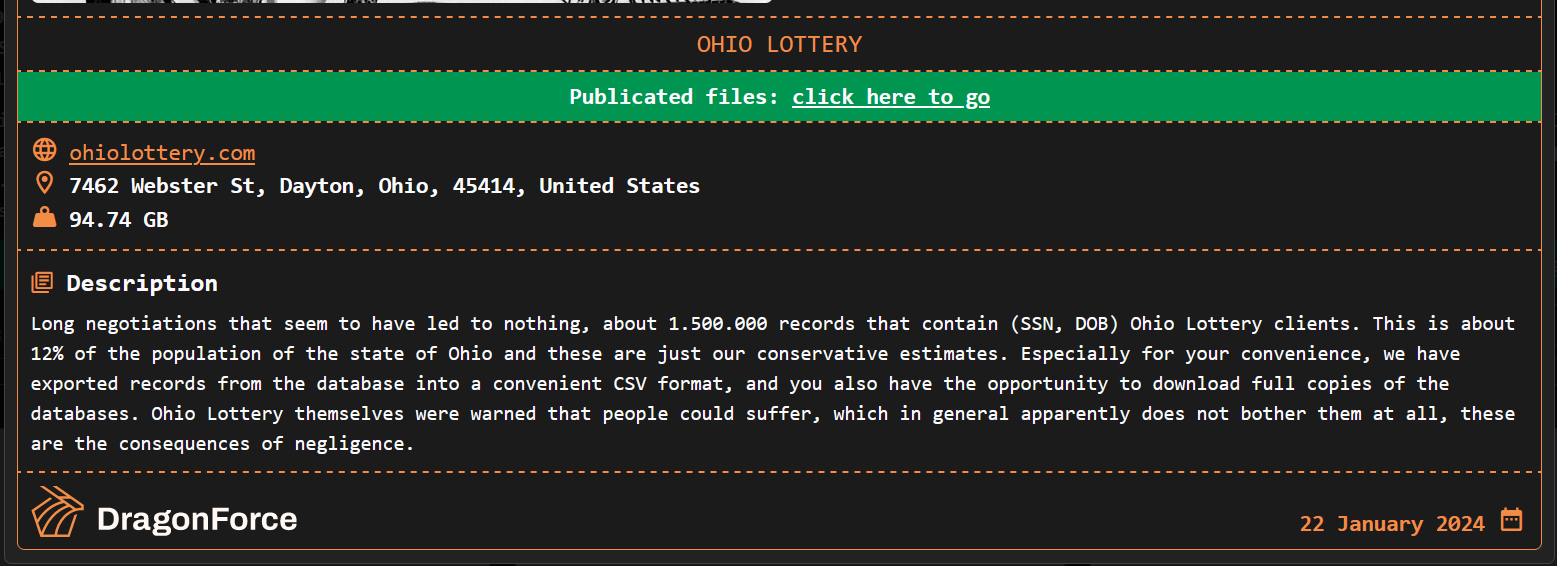 Ohio Lottery data breach impacted over 538,000 individuals